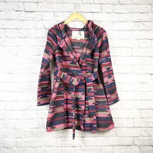 Anthropologie Pink and Blue Patterned Pea Coat